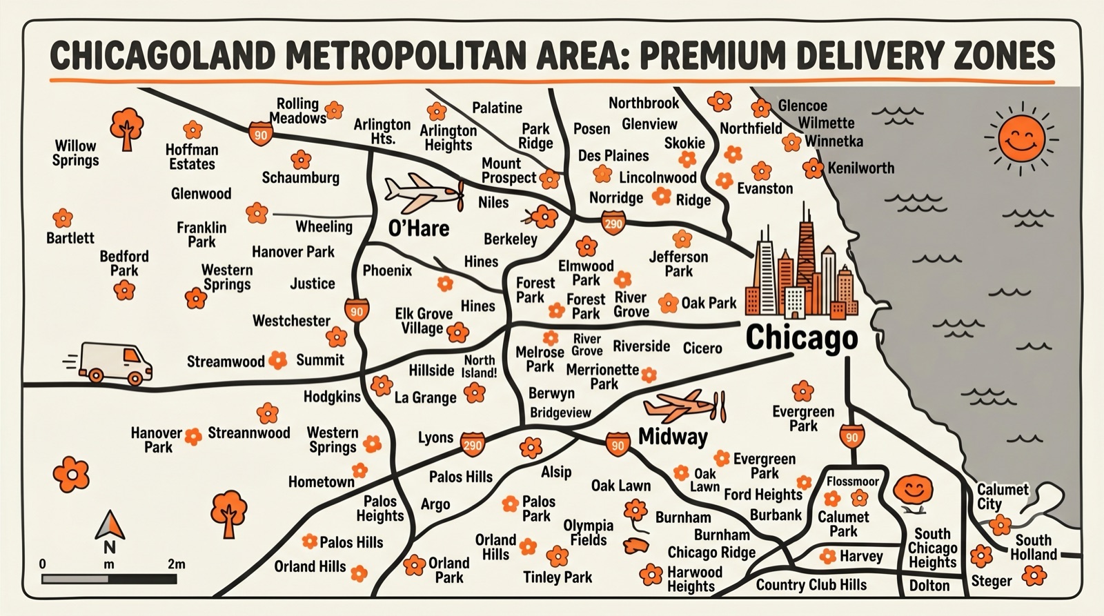 Map of Fleurish Chicago delivery areas including Woodlawn